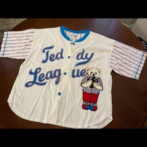 Woman’s Night Shirt Pajama Top Designed Like a Bowling Shirt Teddy Bear Bowling